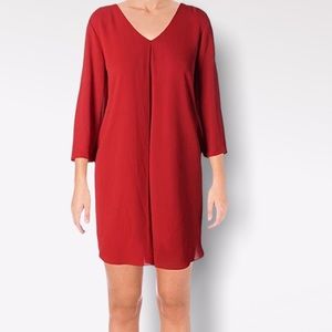 Karen Kane Womens Dress Small S Tomato Red Lined 3/4 Sleeve V-Neck